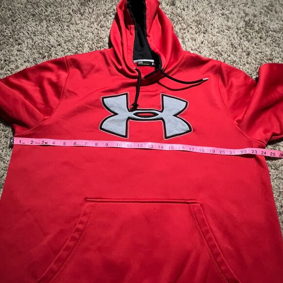 Under Armour UA Storm Men's Hoodie Large Loose Fit Cold Gear Red Silver - Picture 5 of 8